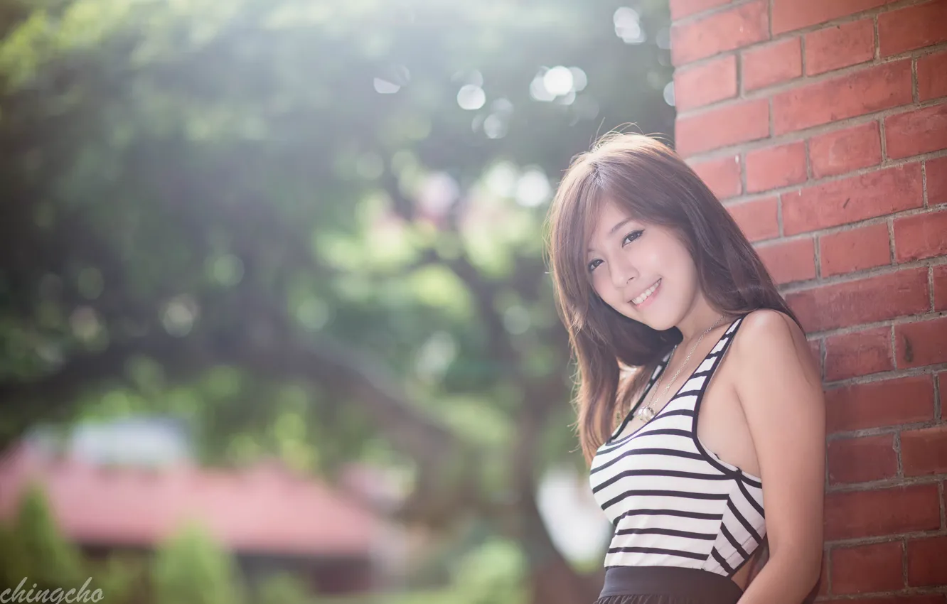 Photo wallpaper light, girl, smile, asian