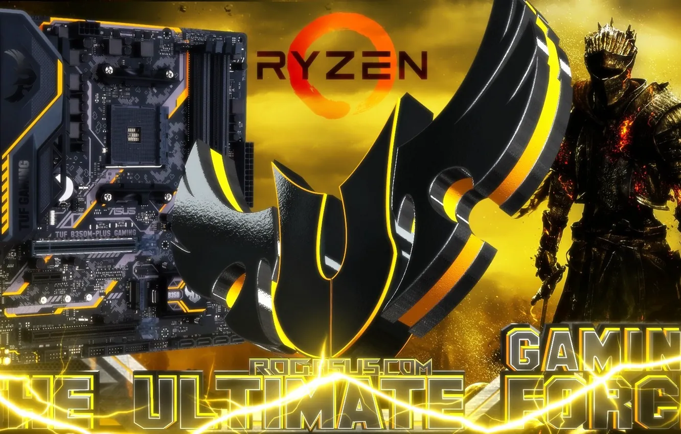 Photo wallpaper yellow, letters, fee, logo, gaming, asus, ASUS, RYZEN