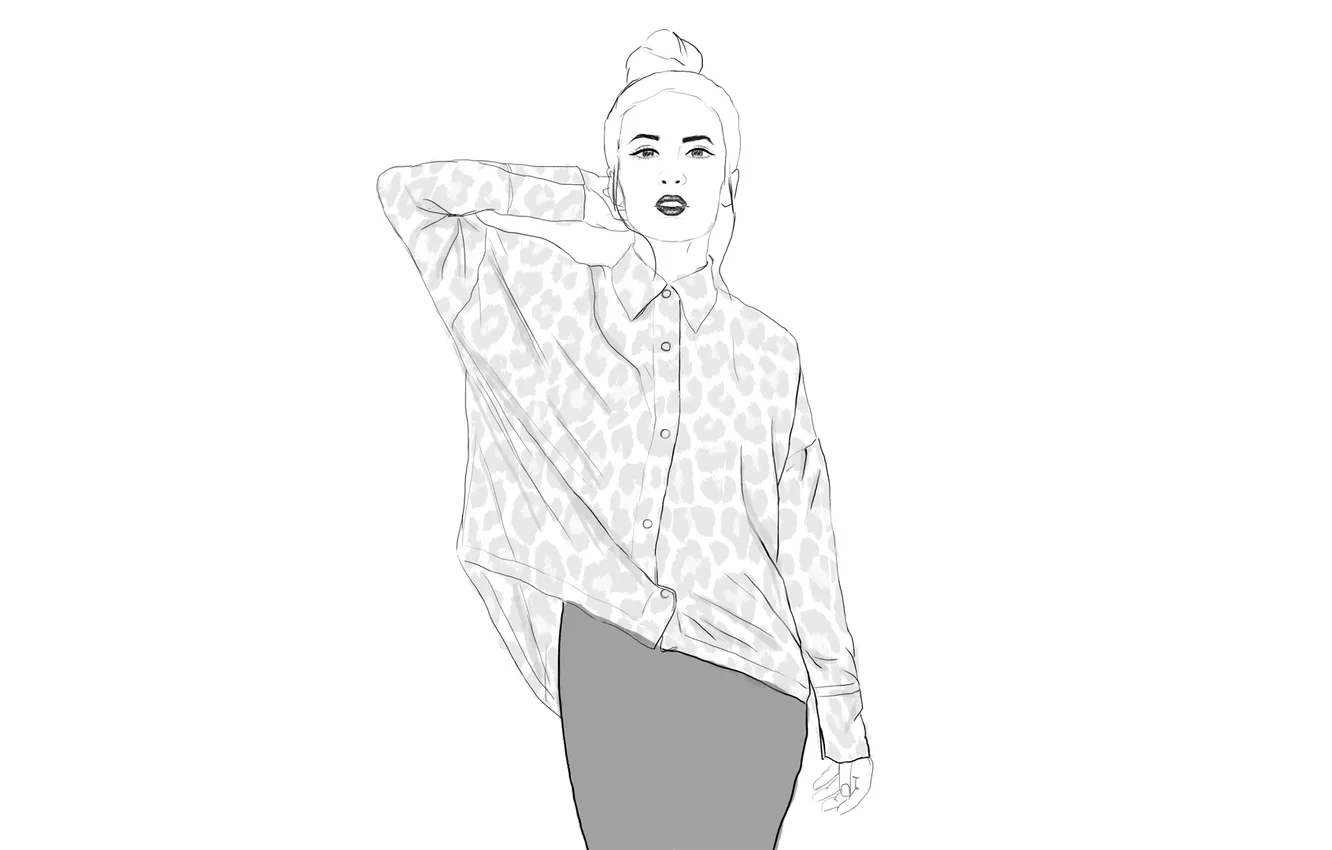 Photo wallpaper girl, skirt, pencil, blouse