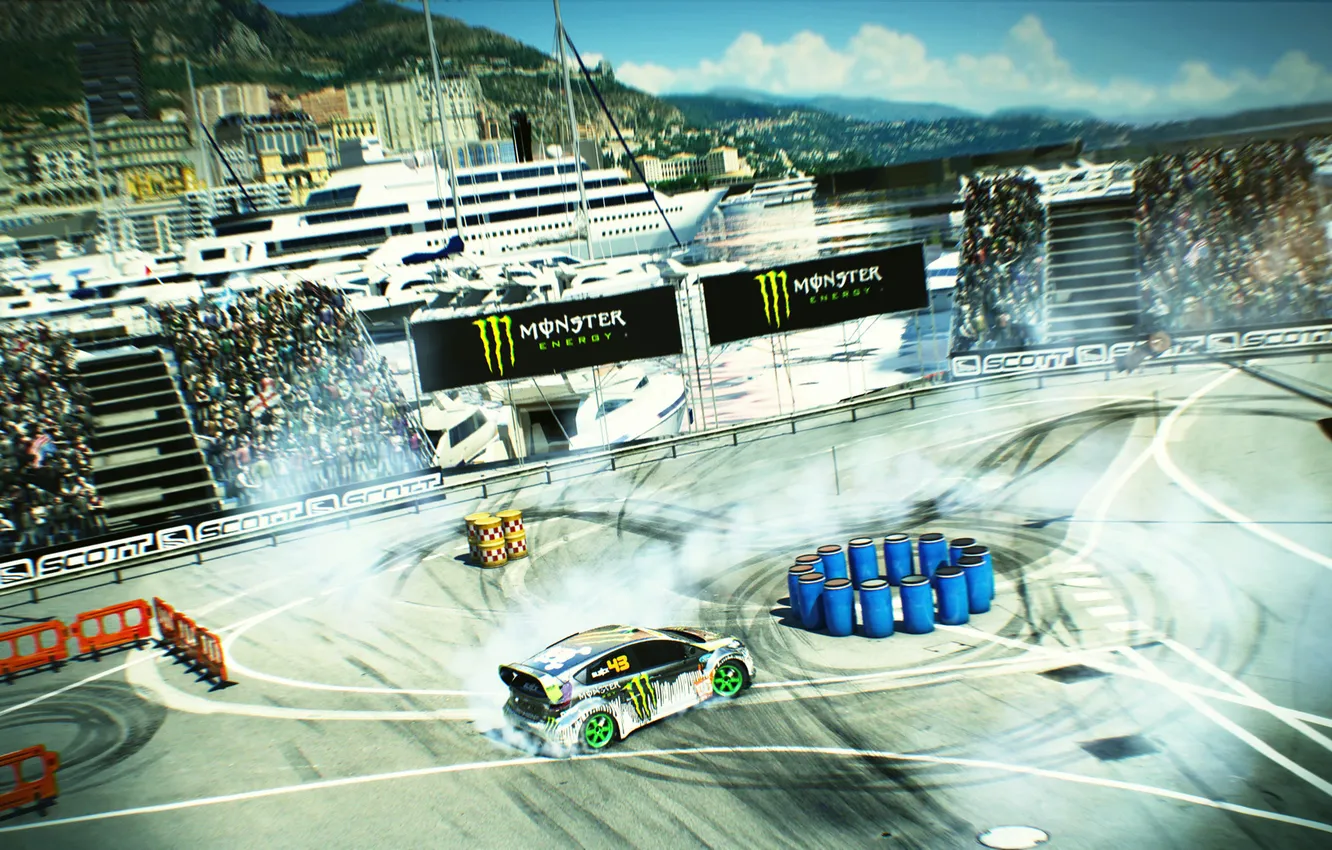 Photo wallpaper the game, game, ford, stadium, dirt 3, monster energy, gymkhana, Monte Carlo