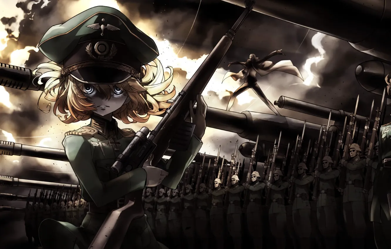 Photo wallpaper girl, soldier, military, war, anime, cross, army, sniper