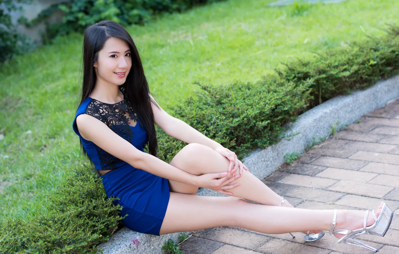 Photo wallpaper summer, girl, face, hair, legs, Asian