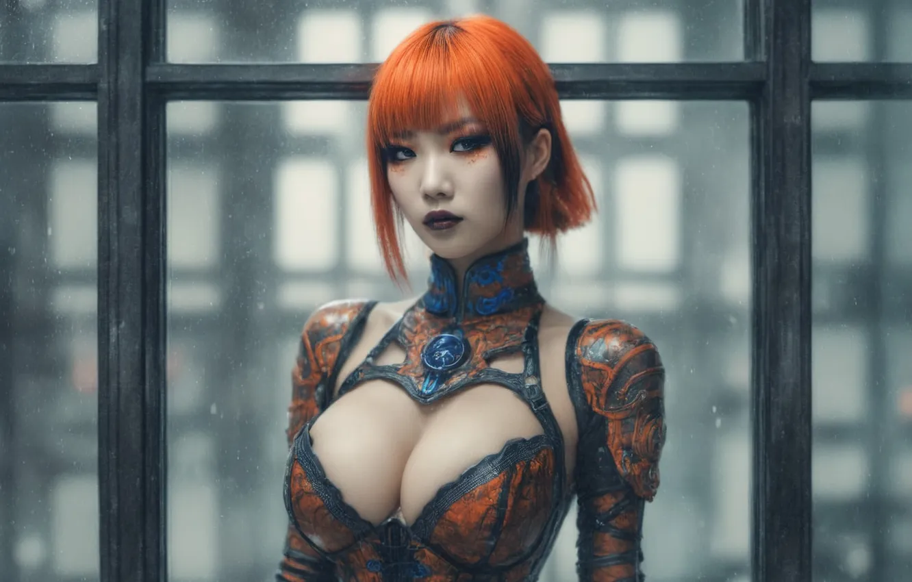 Photo wallpaper girl, red, Asian