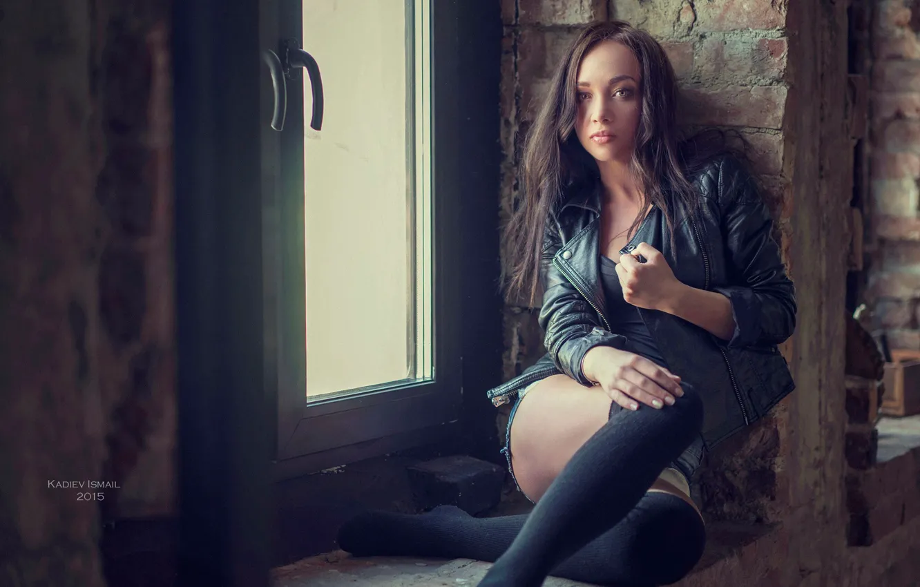 Photo wallpaper look, sexy, pose, model, shorts, portrait, stockings, makeup