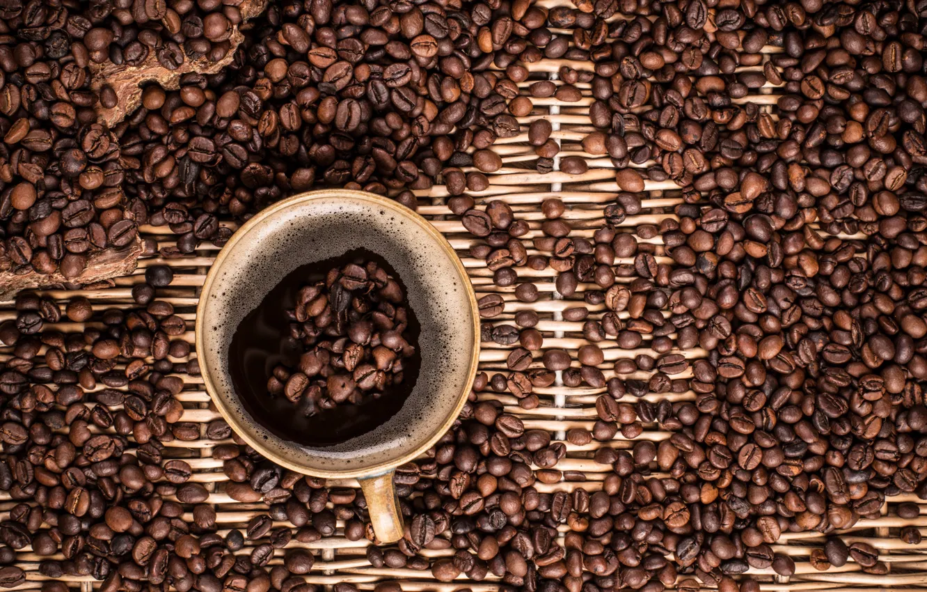 Photo wallpaper foam, coffee, grain, Cup, drink, the view from the top