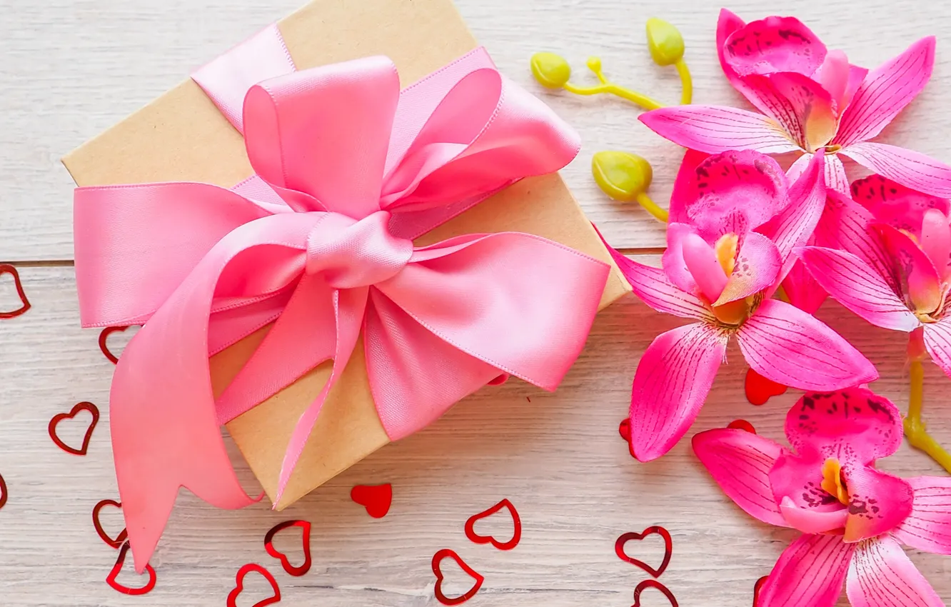 Photo wallpaper holiday, gift, hearts, Orchid, valentine's day, gift, Evgeny Karandaev