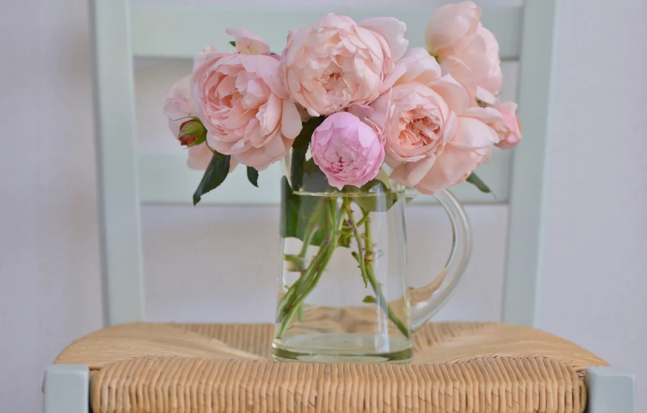 Photo wallpaper roses, bouquet, pitcher