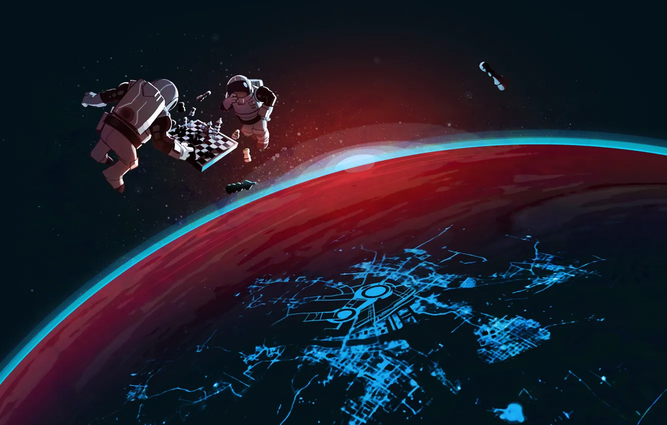 Photo wallpaper space, chess, Steam, steam, cosmonaut