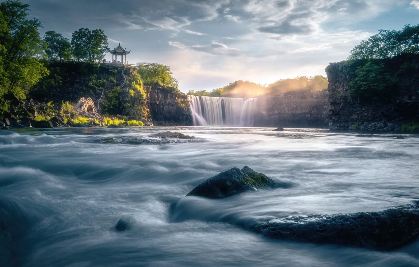 Photo wallpaper rocks, Asia, waterfall