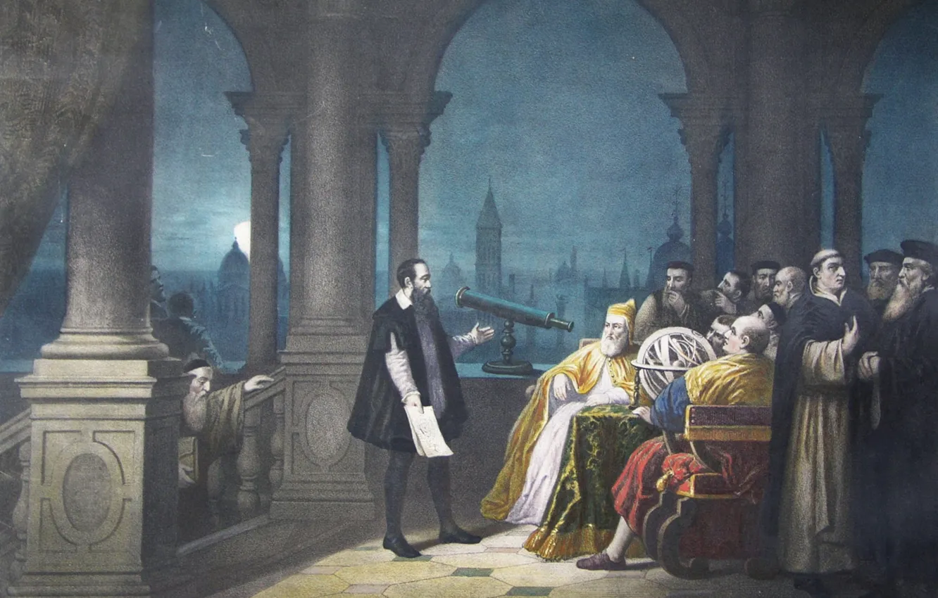 Photo wallpaper picture, painting, painting, 1609, Leonardo Donato, Galileo Galilei displaying his telescope