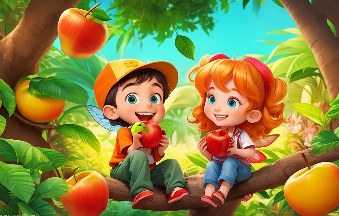 Photo wallpaper red, fantasy art, kids, AI Art