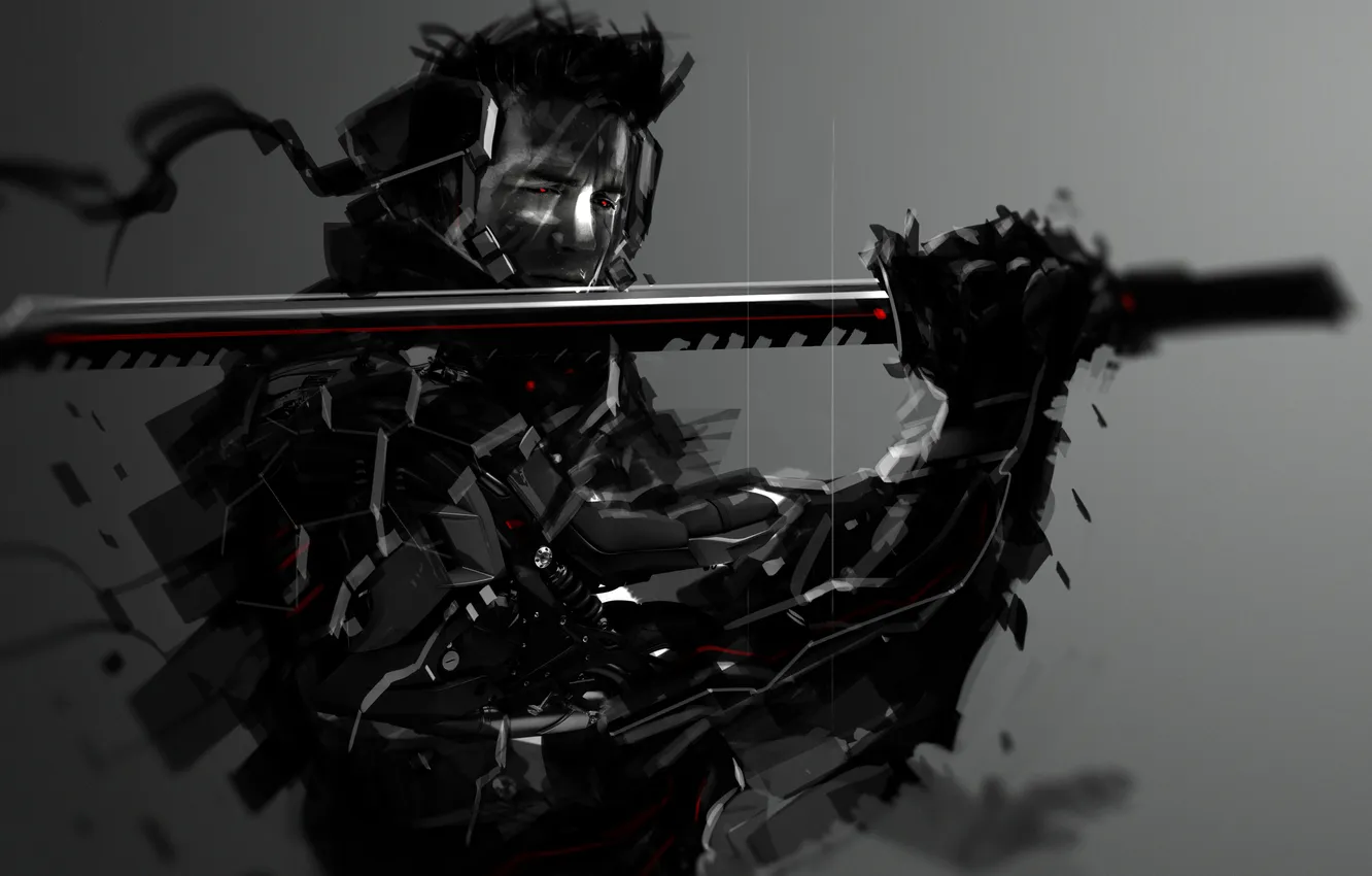 Photo wallpaper dark, sword, katana, warrior