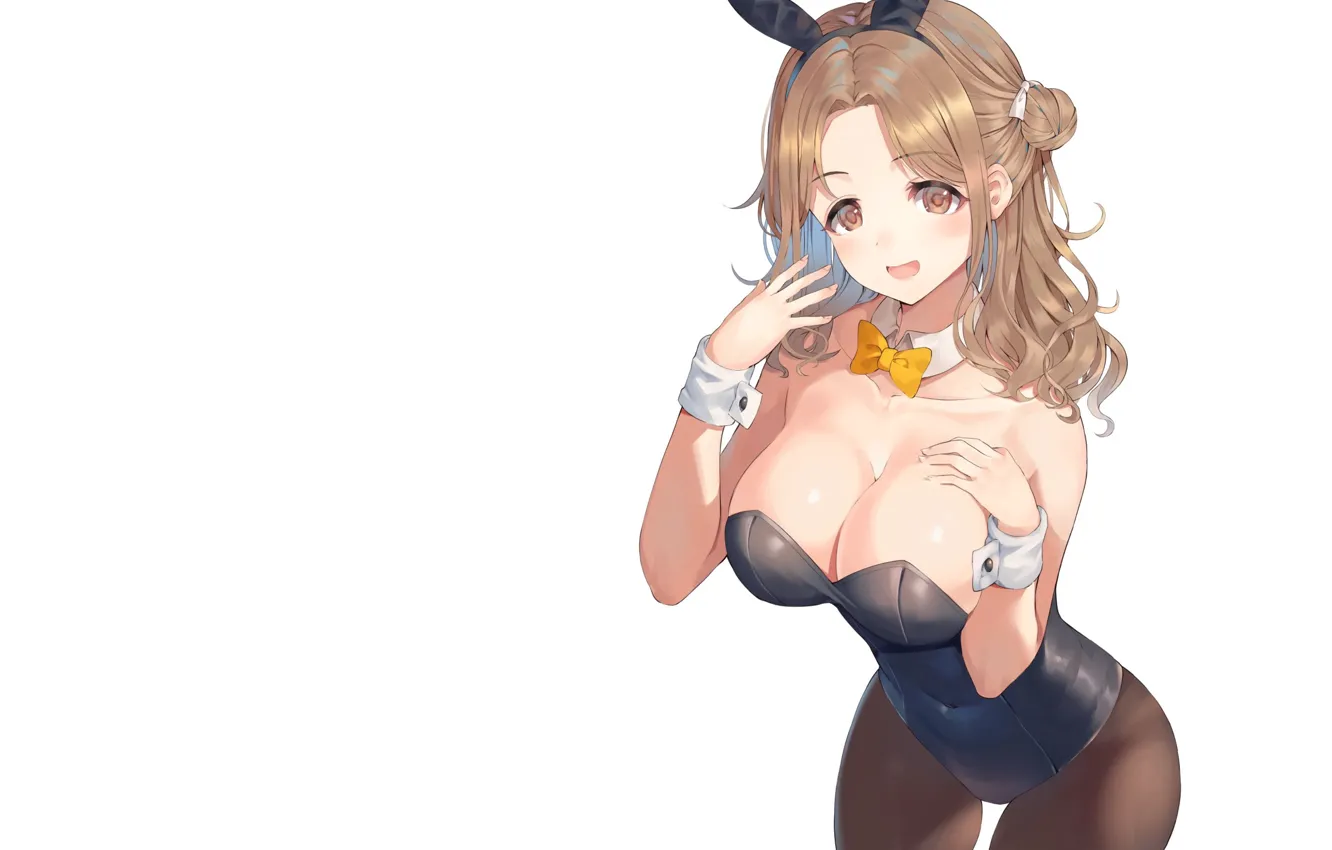 Photo wallpaper girl, black, boobs, anime, bunny, tights, sext
