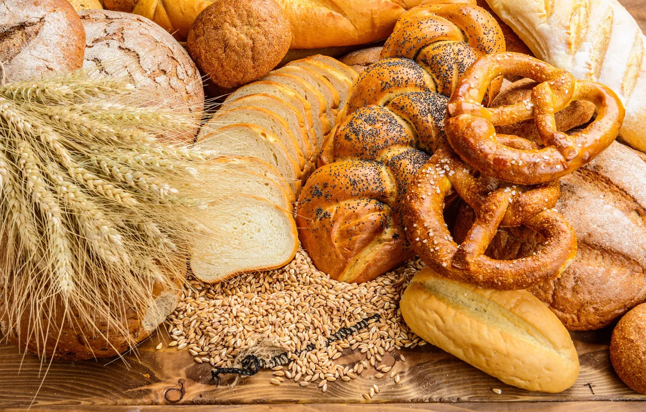 Photo wallpaper cakes, baton, bread, wheat, buns, ears