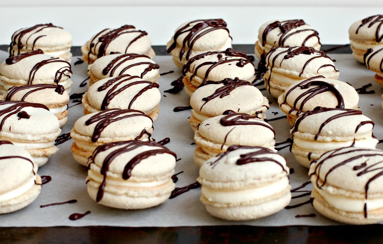 Photo wallpaper food, chocolate, cookies, cream, sweet, macaron, almond