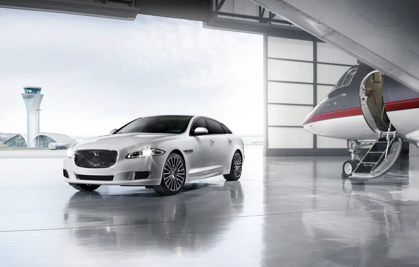 Photo wallpaper Hangar, Plane, Jaguar XJ Ultimate