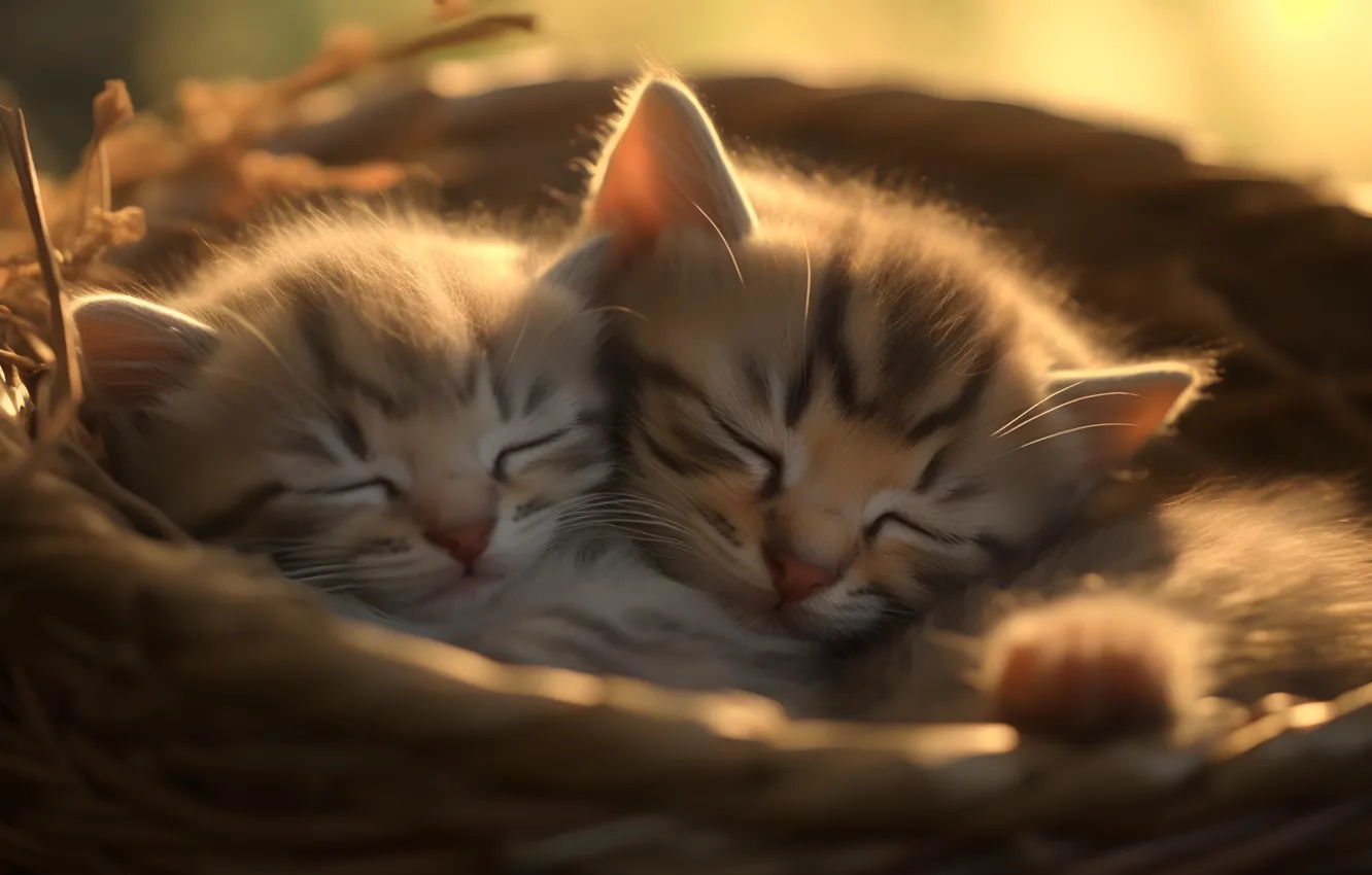 Photo wallpaper cat, light, together, sleep, sleeping, kitty, face, a couple