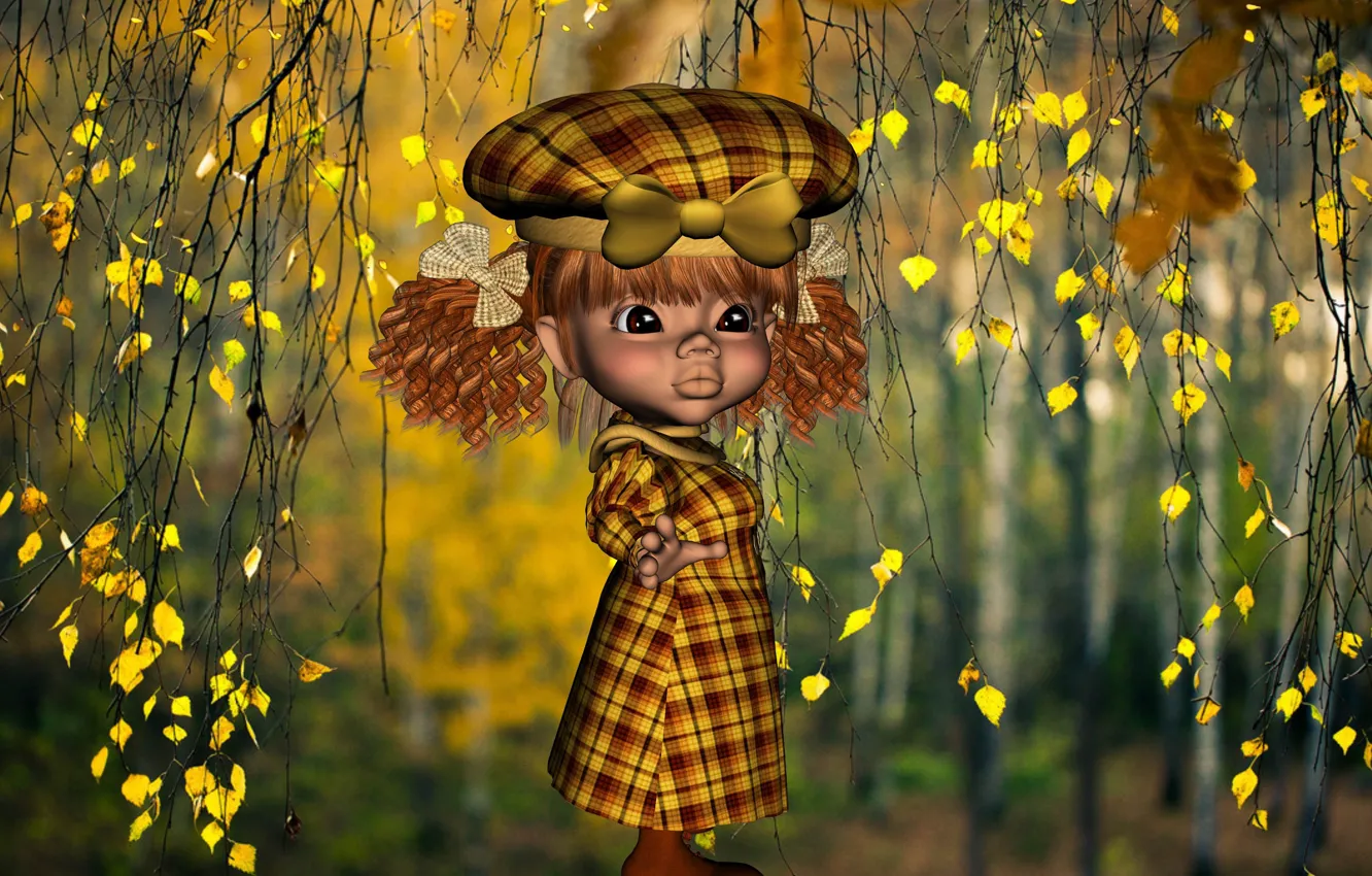Photo wallpaper forest, Autumn, girl