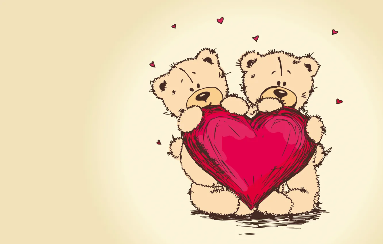 Photo wallpaper heart, bear, pair, Teddy, teddy bear, valentines day