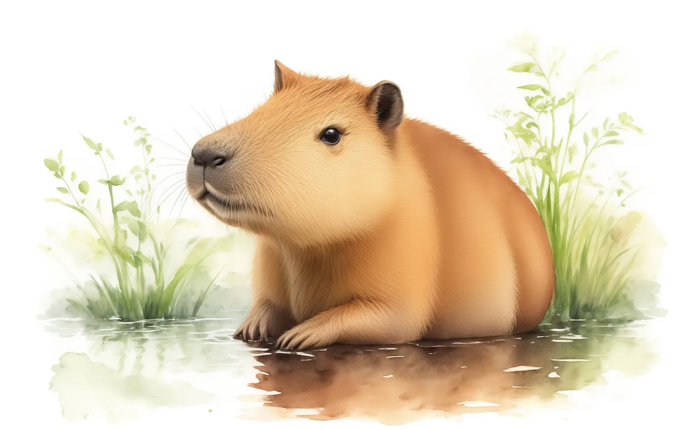 Photo wallpaper sweetheart, figure, watercolor, cute, drawing, watercolor, the capybara, Capybara
