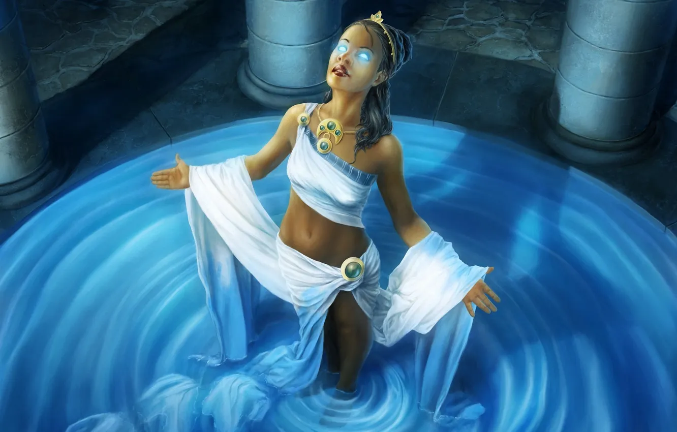 Photo wallpaper water, girl, art, columns, Oracle