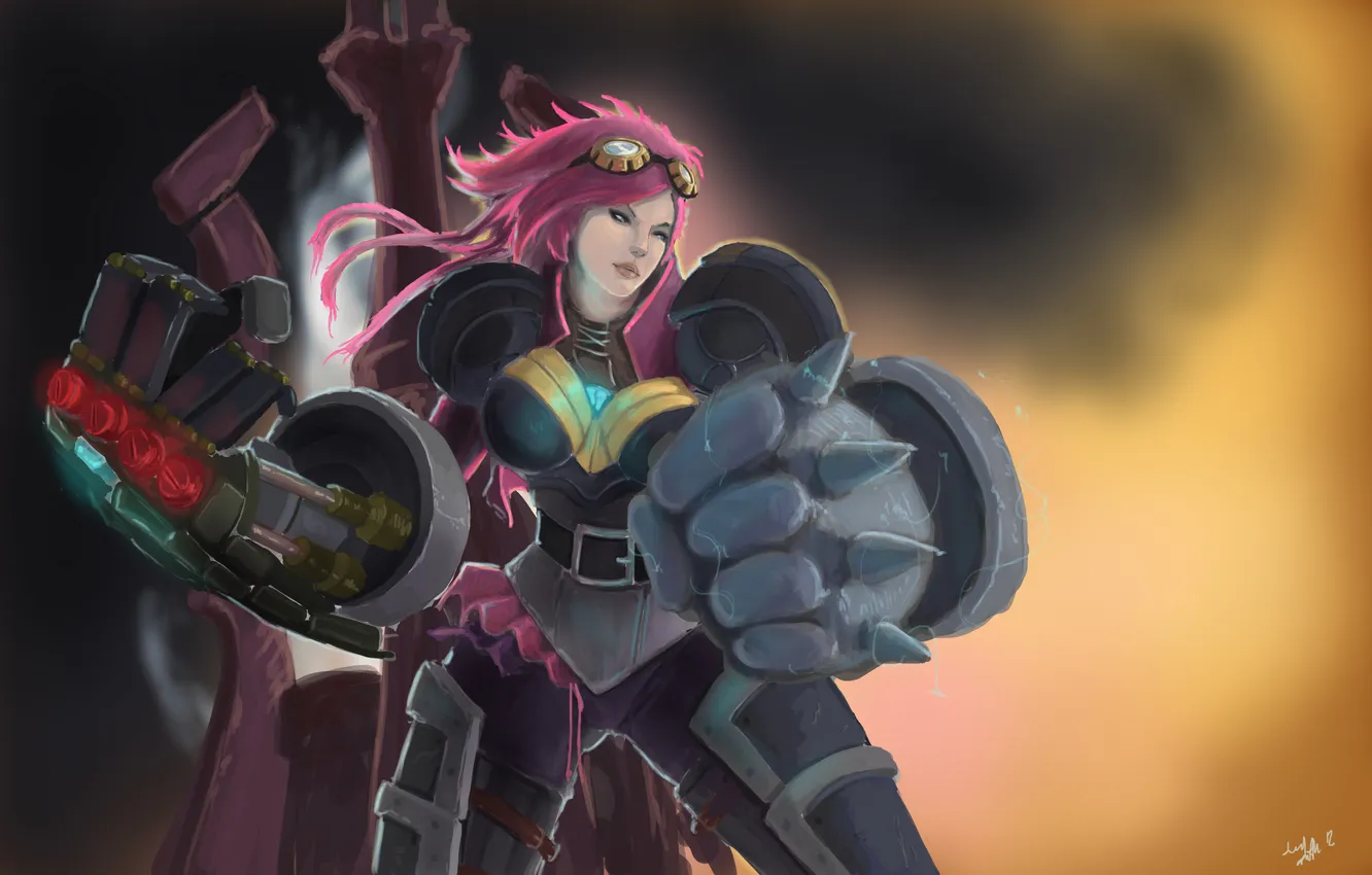 Photo wallpaper girl, metal, background, art, fist, League of Legends