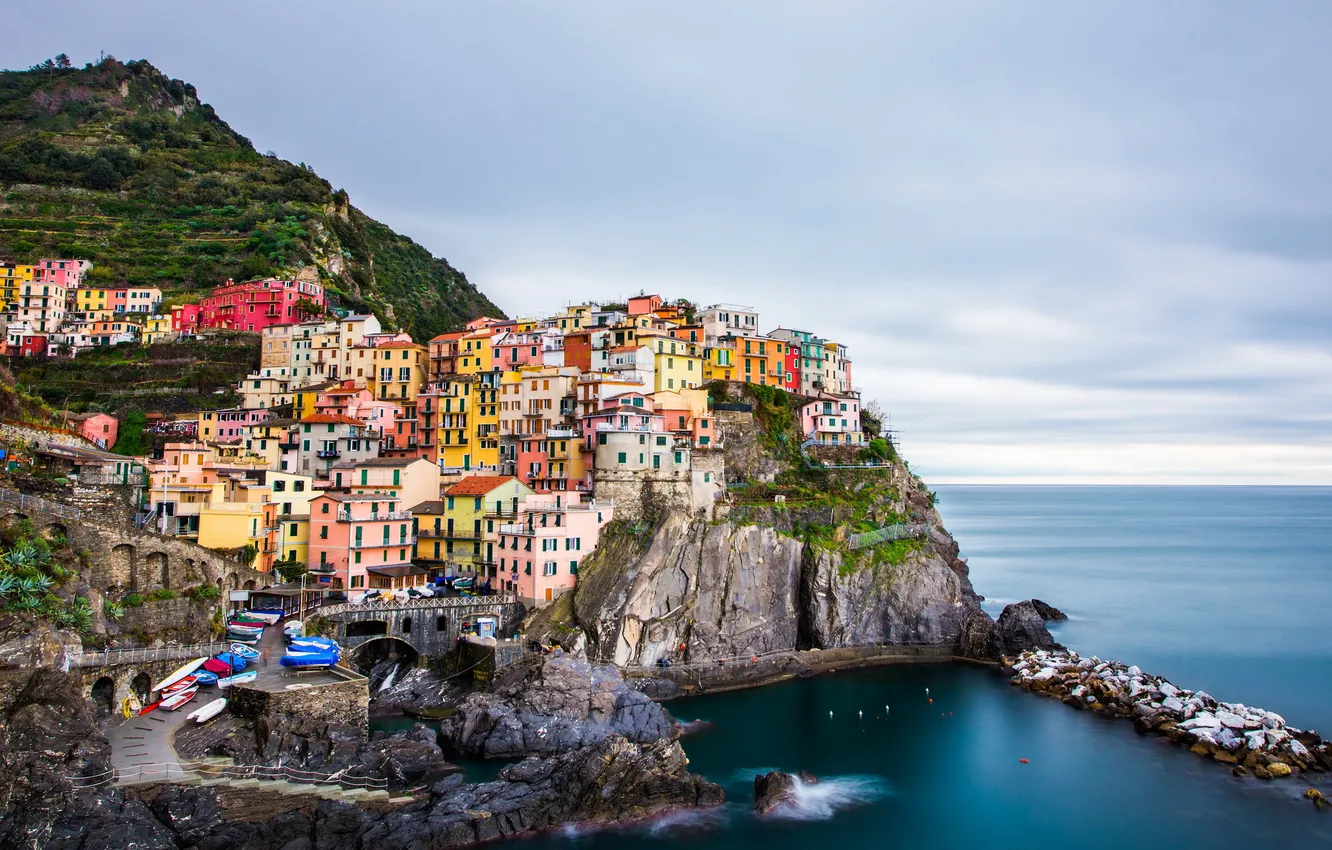 Photo wallpaper the city, photo, rocks, coast, home, Italy, Manarola