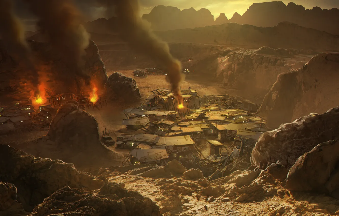 Photo wallpaper fire, village, Armageddon, Armageddon, Red Faction