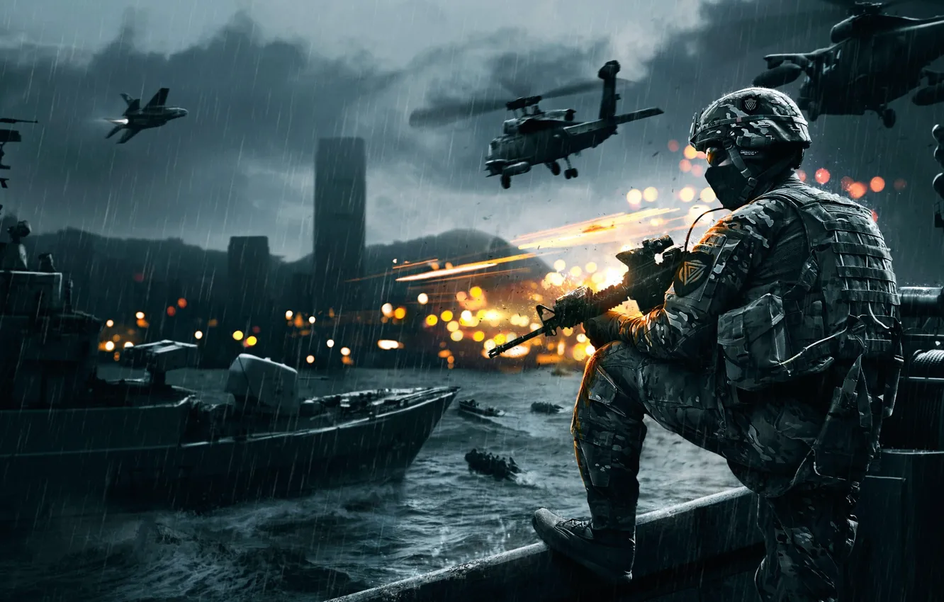 Photo wallpaper war, technique, soldiers, helicopter, fighter, the plane, Battlefield 4