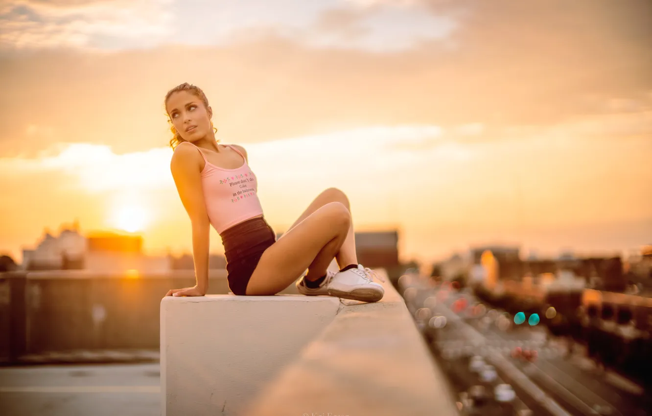 Photo wallpaper girl, light, sunset