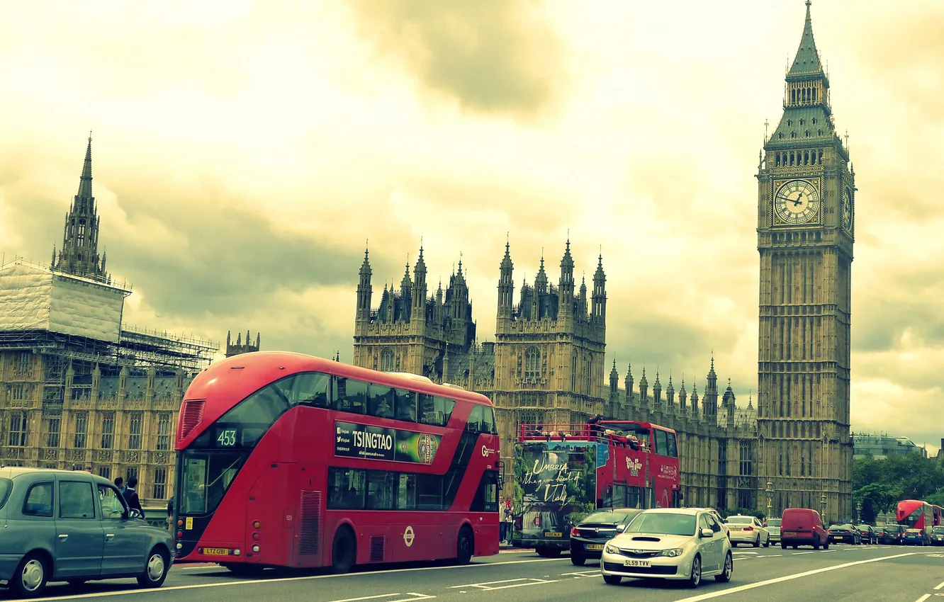 Photo wallpaper the city, England, London, bus, Big Ben