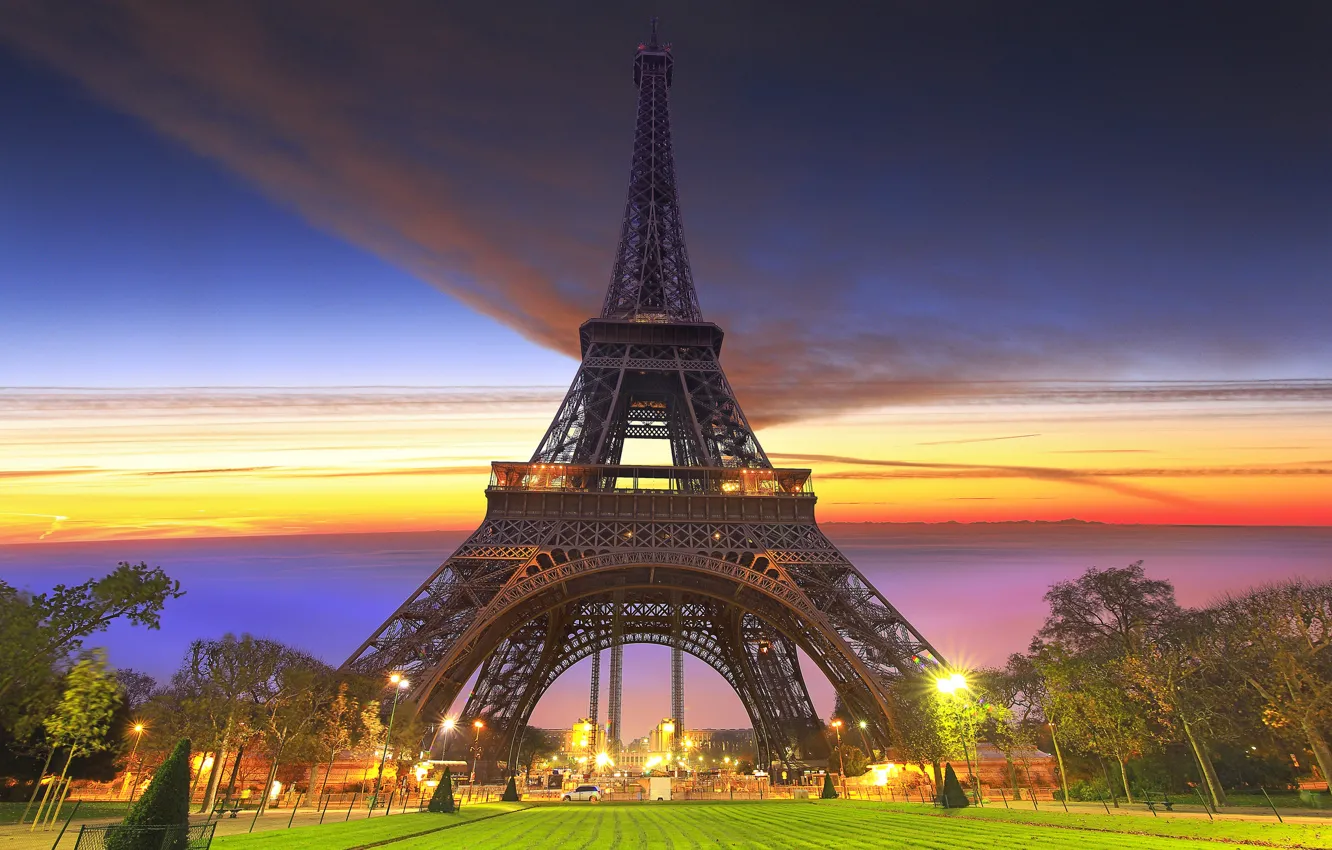 Photo wallpaper the city, Park, Paris, lights, Eiffel tower