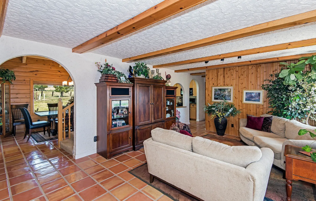 Photo wallpaper interior, living room, dining room, ranch