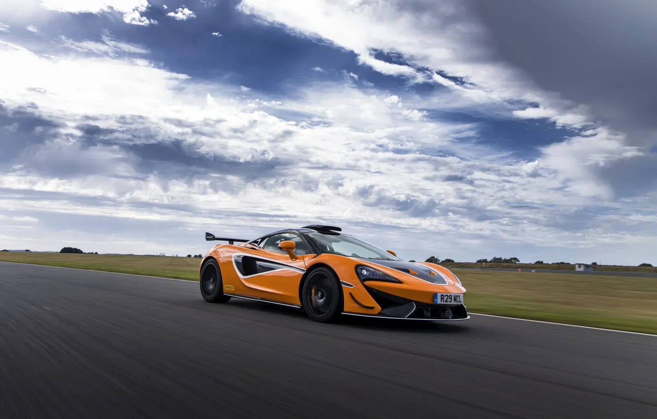 Photo wallpaper coupe, McLaren, in motion, 2020, V8 twin-turbo, 620R, 620 HP, 3.8 L.