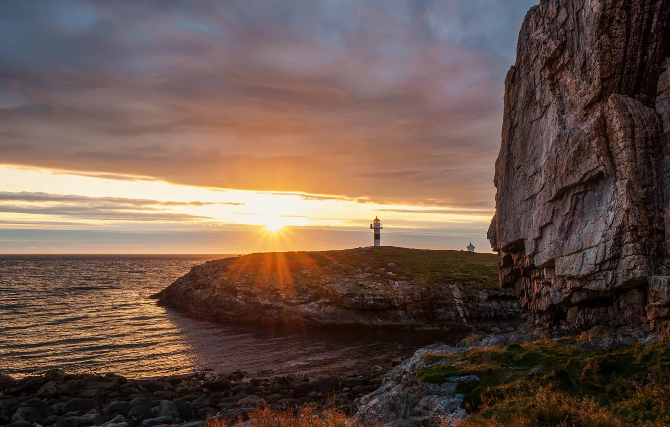 Photo wallpaper sea, the sky, rocks, shore, lighthouse