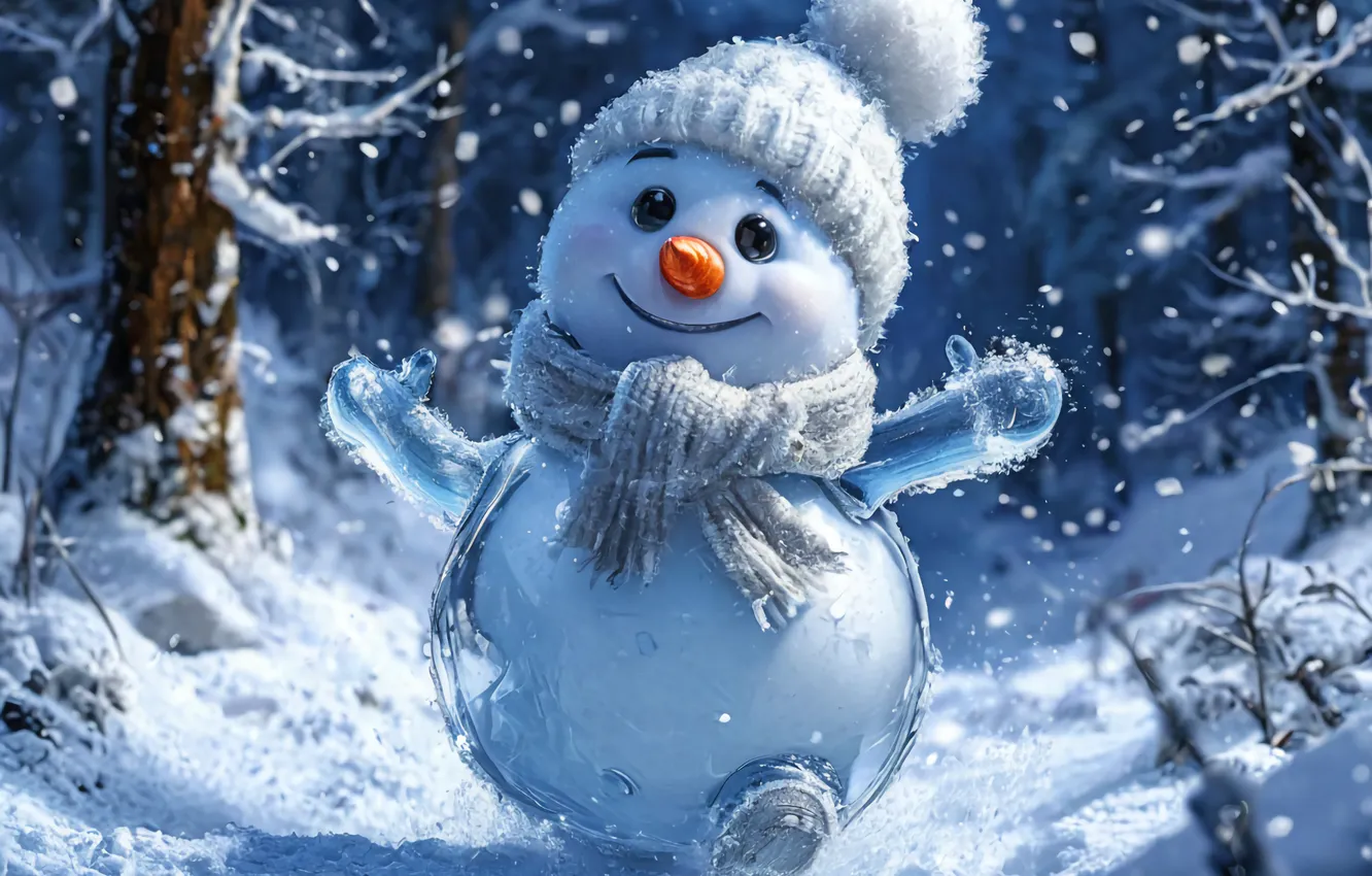 Photo wallpaper snow, new year, snowman