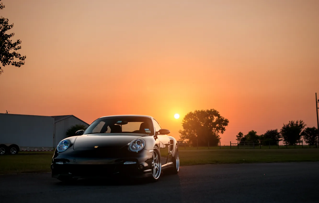 Photo wallpaper the sun, black, 911, 997, Porsche, Porsche, black, Blik