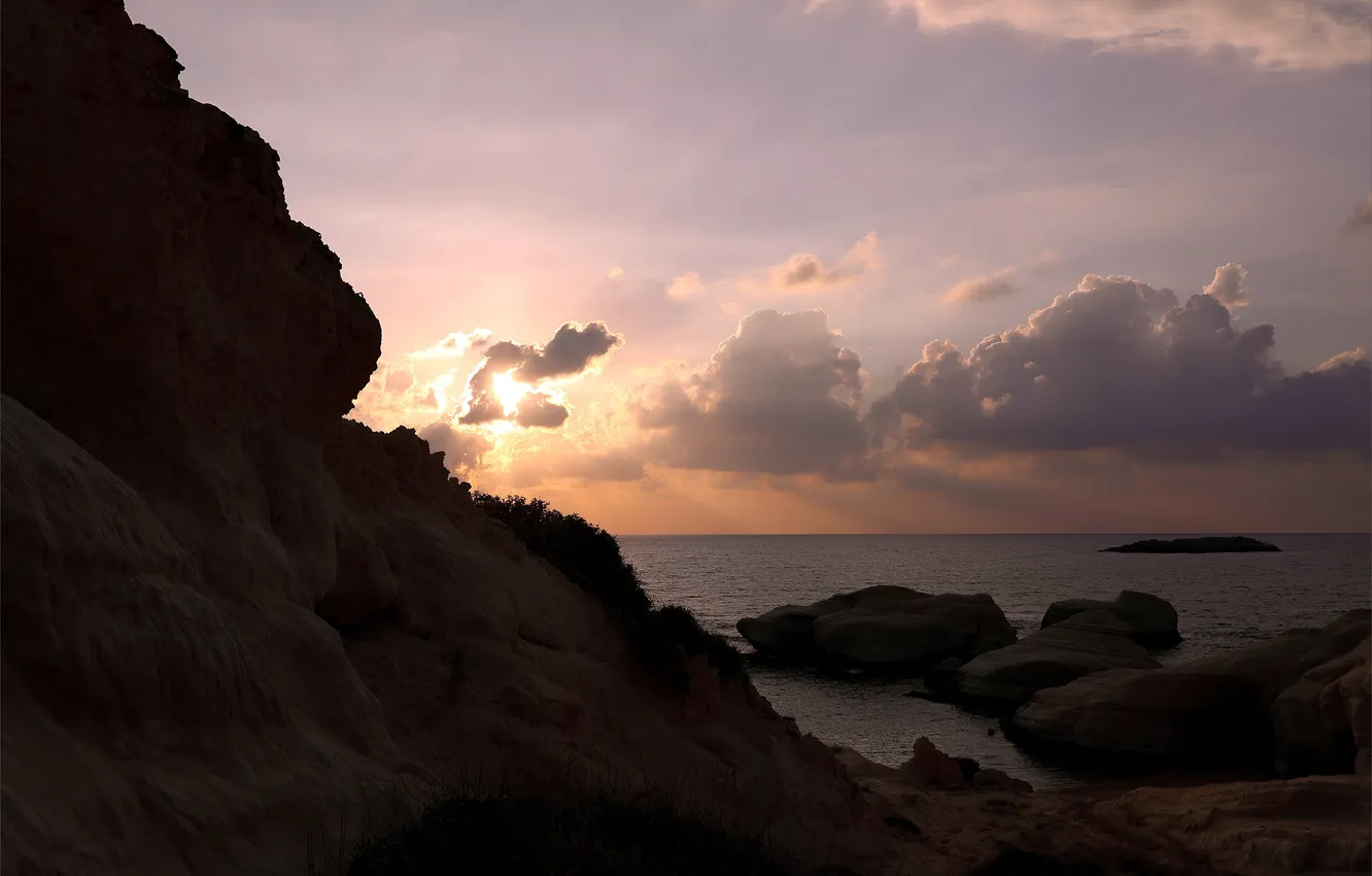 Photo wallpaper wave, the sky, clouds, landscape, sunset, nature, stones, the ocean