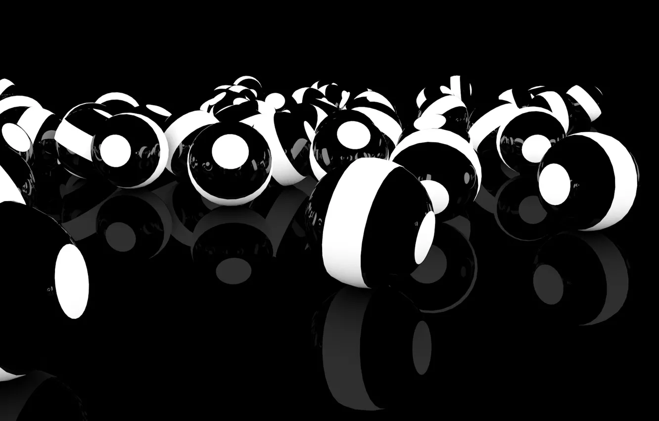 Photo wallpaper white, reflection, strip, balls, black