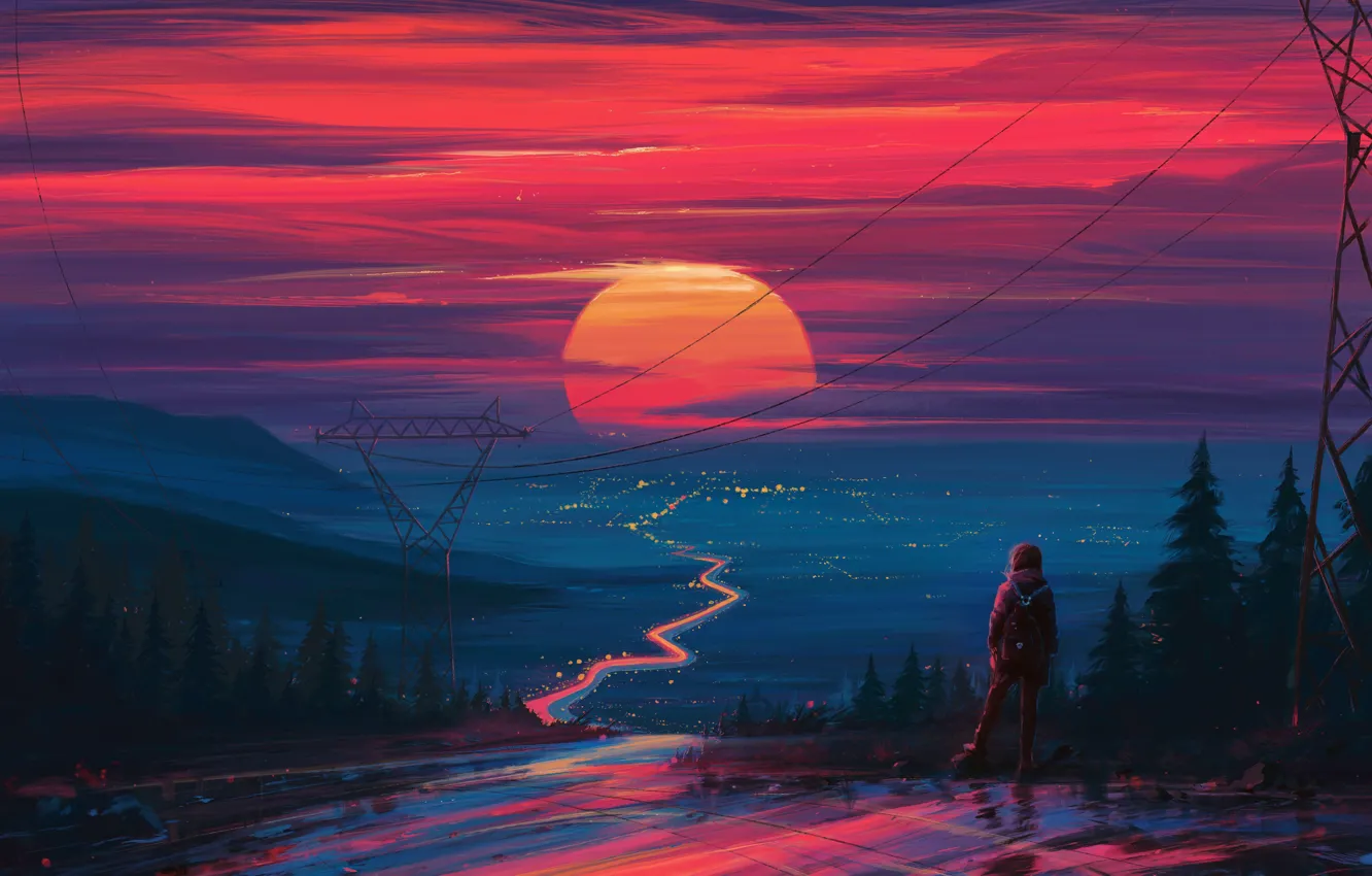 Photo wallpaper sunset, figure, art, art, Aenami, by Aenami, Alena Aenam The, by Alena Aenami