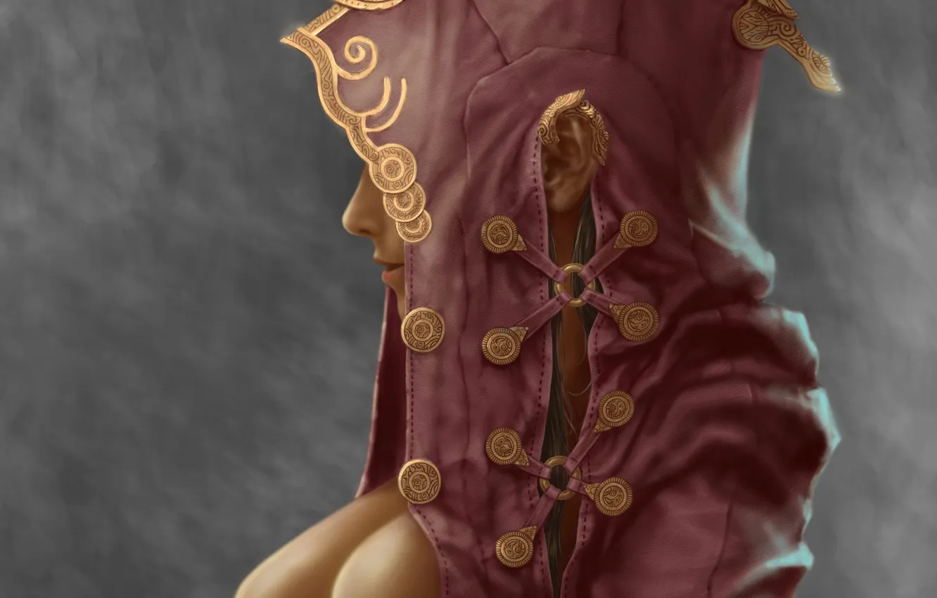 Photo wallpaper chest, girl, decoration, art, hood, profile