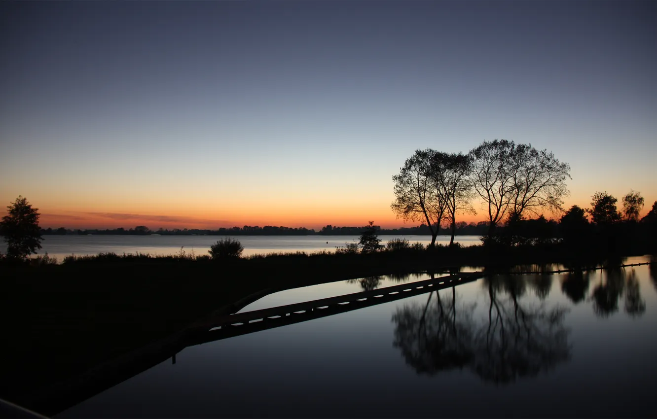 Photo wallpaper Netherlands, lake night, vinkeveen the netherlands