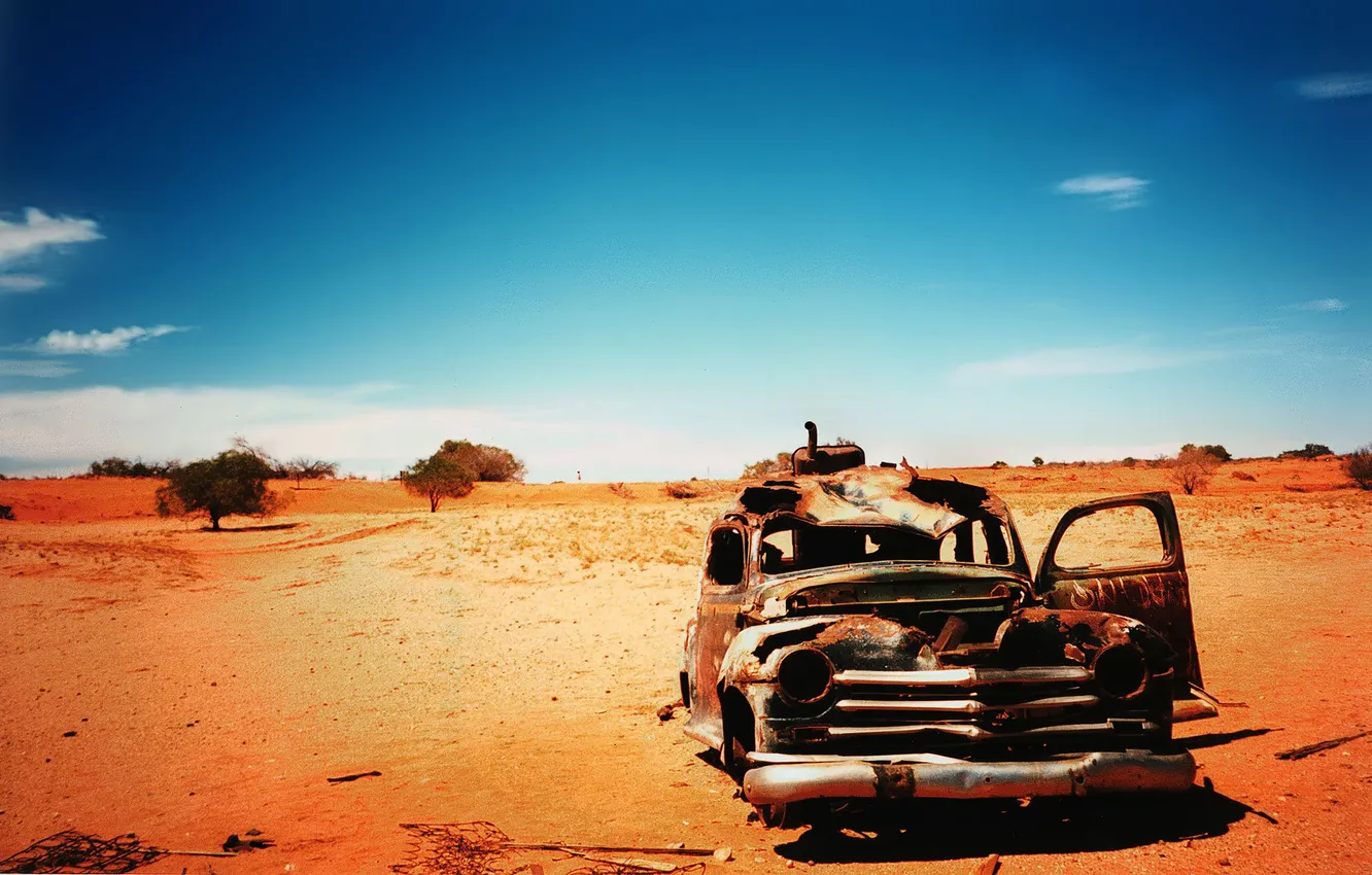 Photo wallpaper landscape, desert, wreck