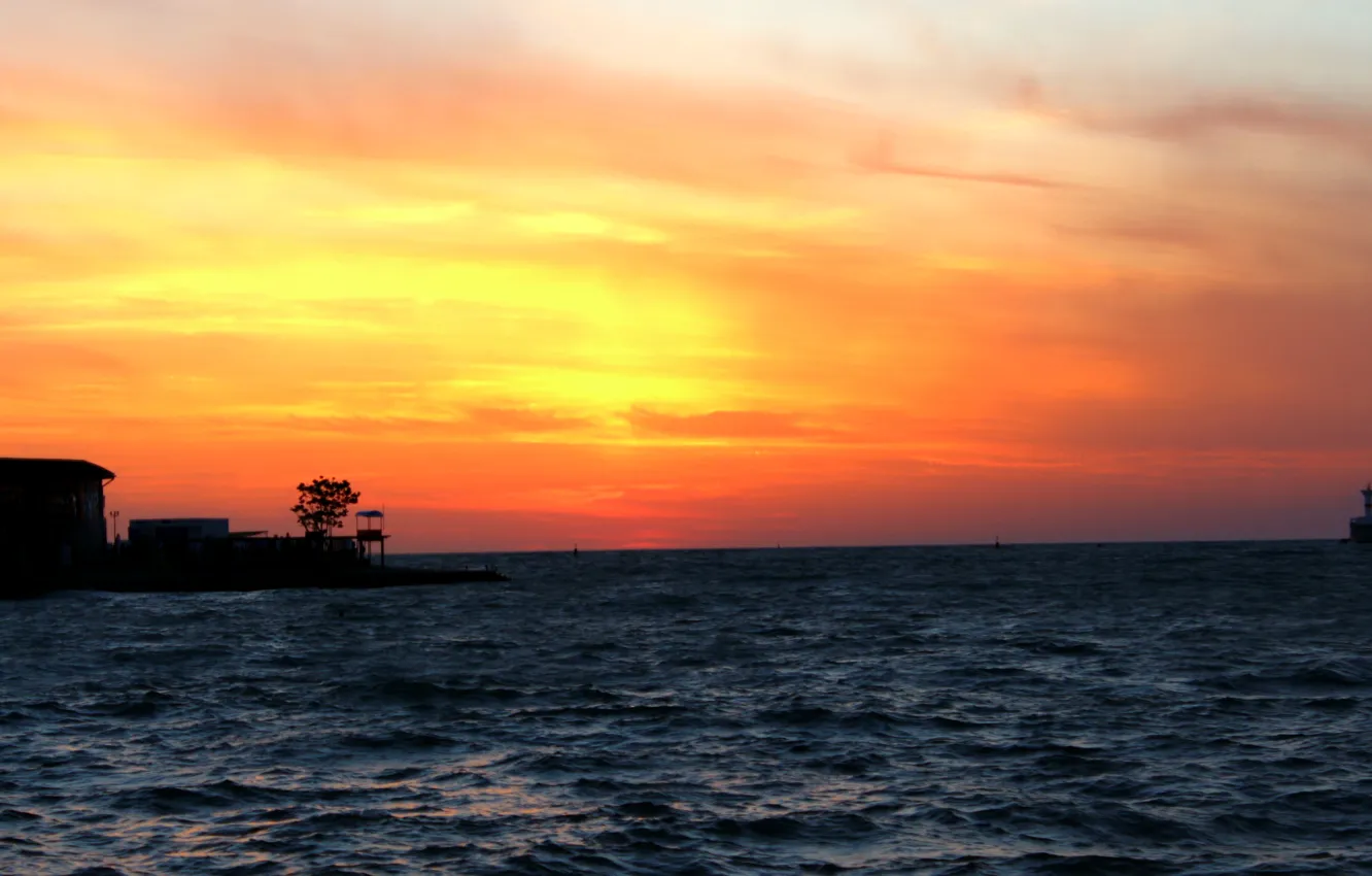 Photo wallpaper sea, the sun, sunset, horizon, black, Sevastopol