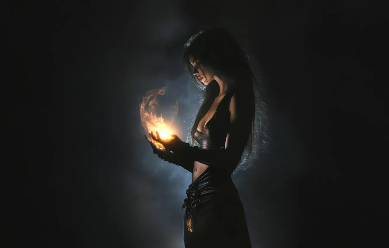 Photo wallpaper dark, fire, magic, sorceress