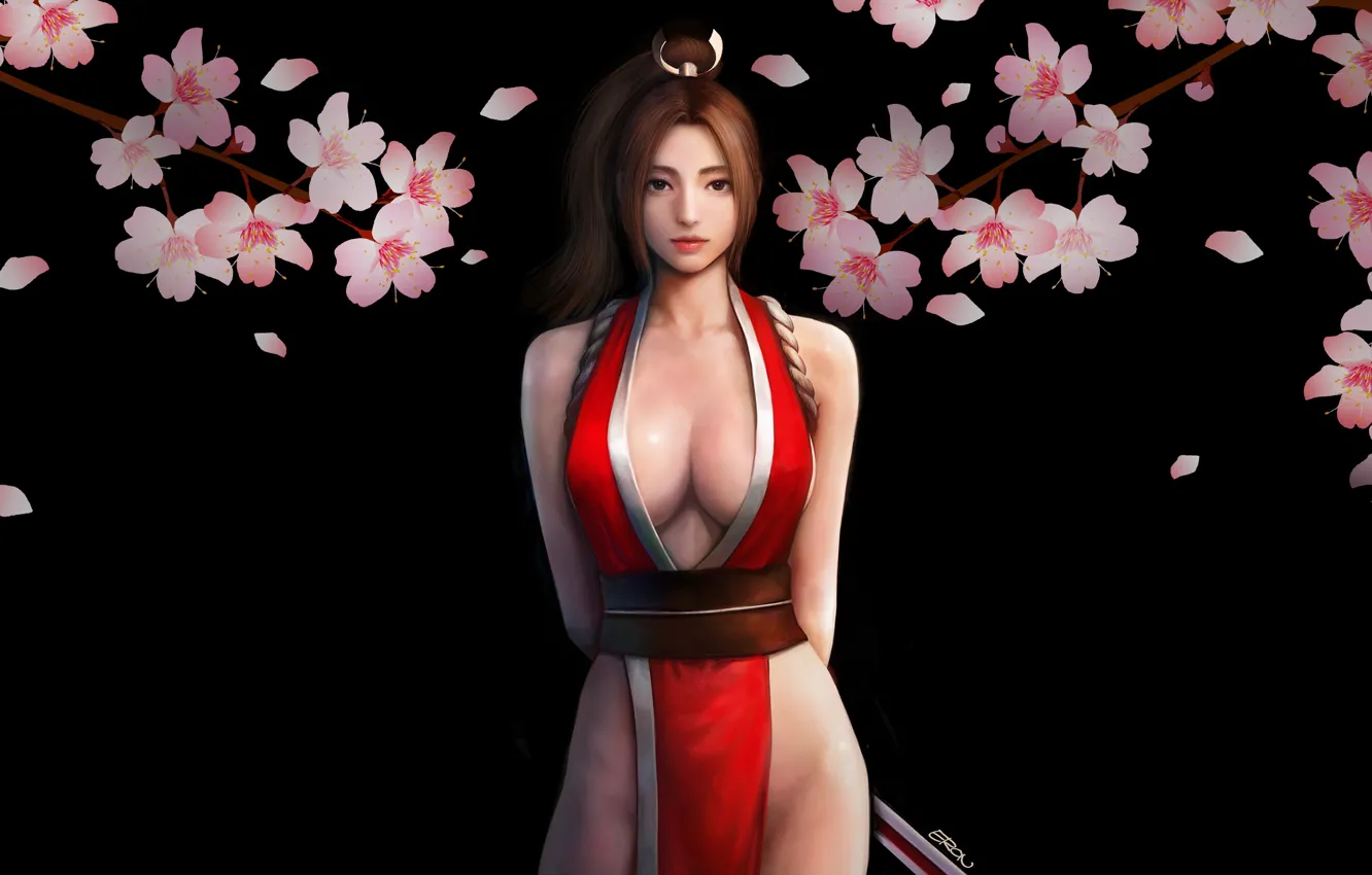 Photo wallpaper girl, minimalism, Sakura, art, Mai Shiranui, Fatal Fury, Minimalism, Character