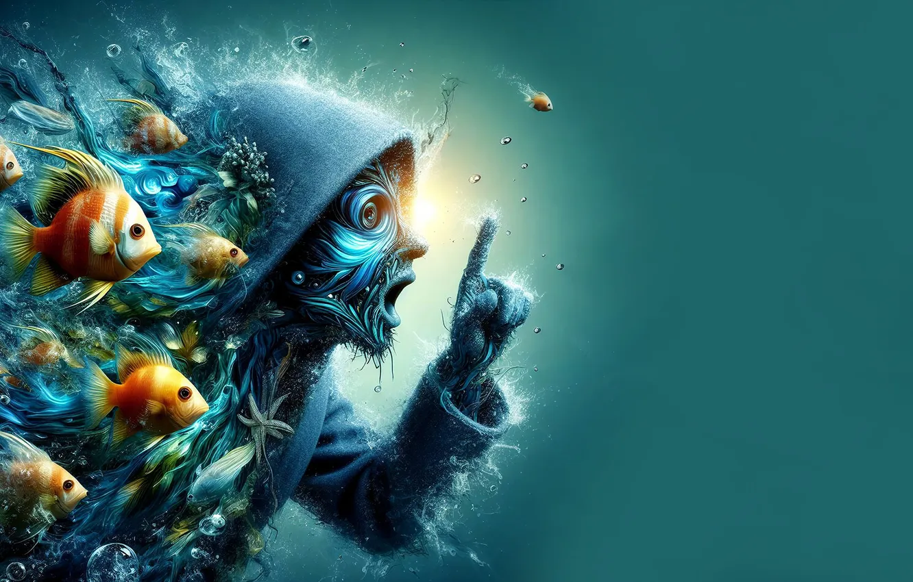 Photo wallpaper water, bubbles, background, fish, fantasy, water