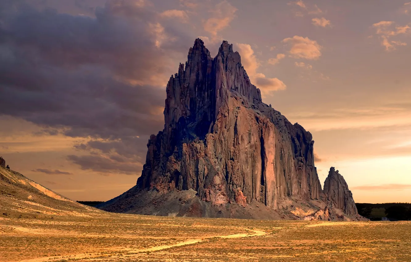 Photo wallpaper desert, New Mexico, desert, New Mexico, rock, rock formation, Shiprock Peak