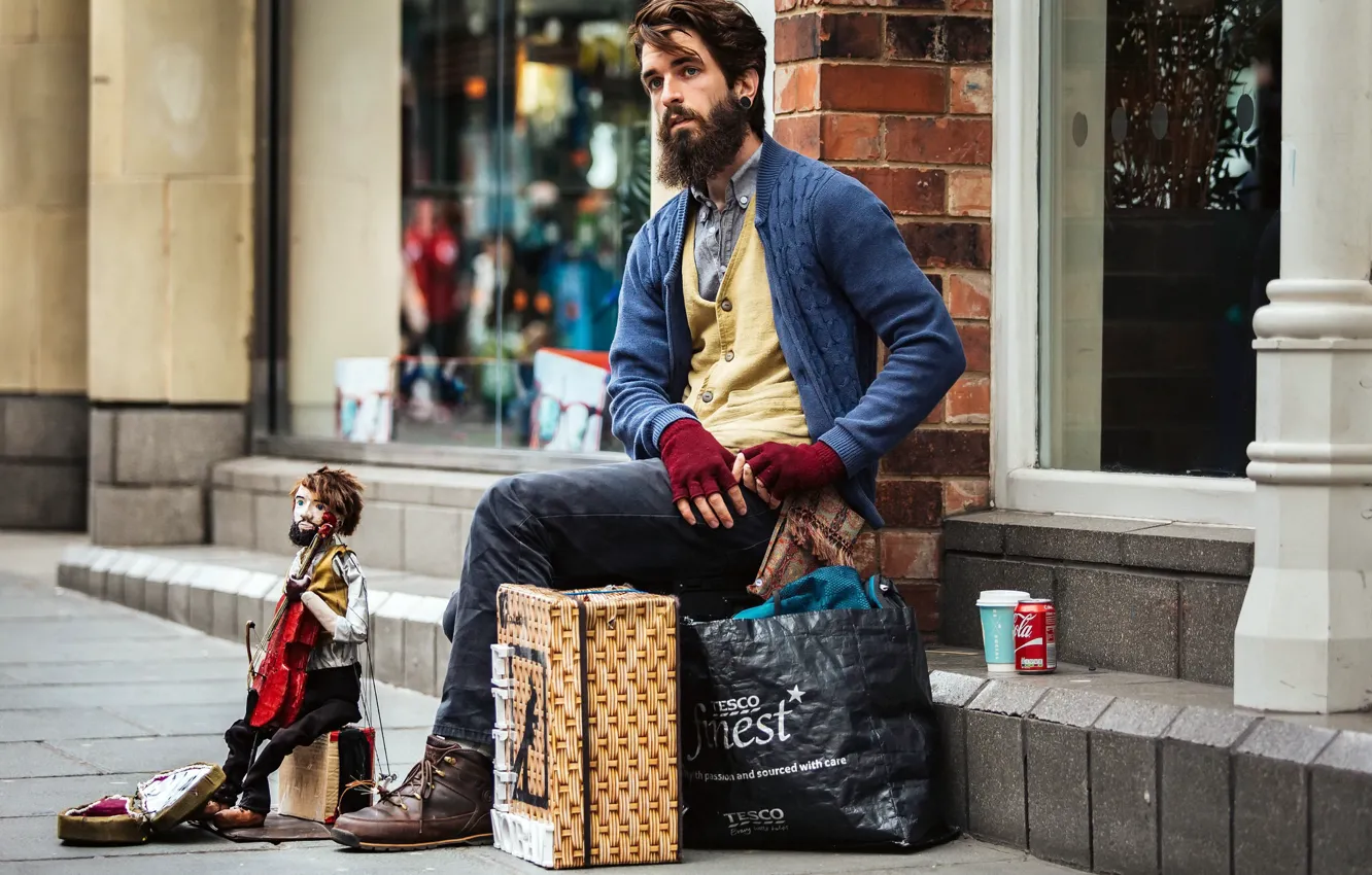 Photo wallpaper the city, street, people, doll