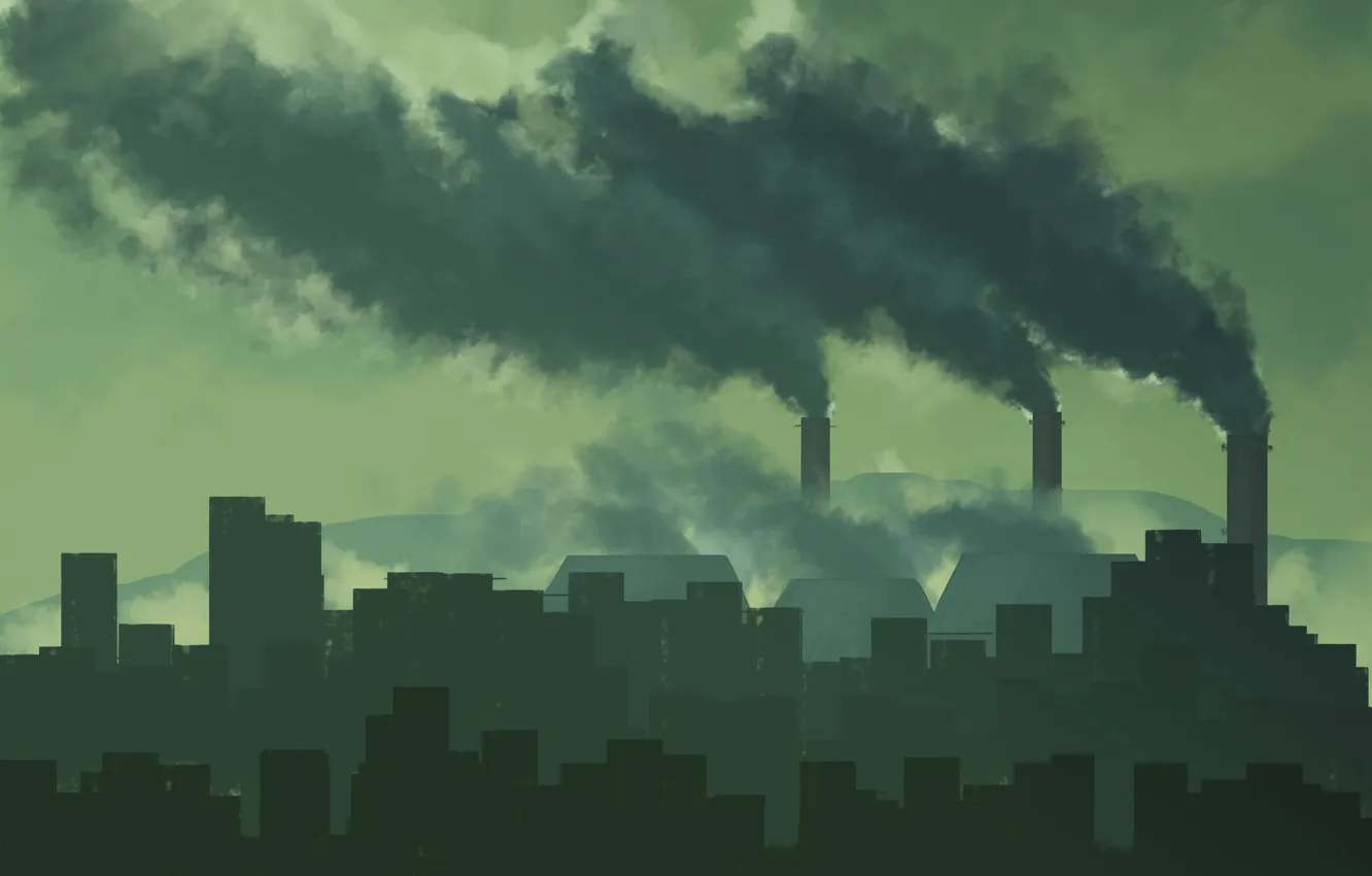 Photo wallpaper plant, smoke, pollution, ecology, factory, CHP